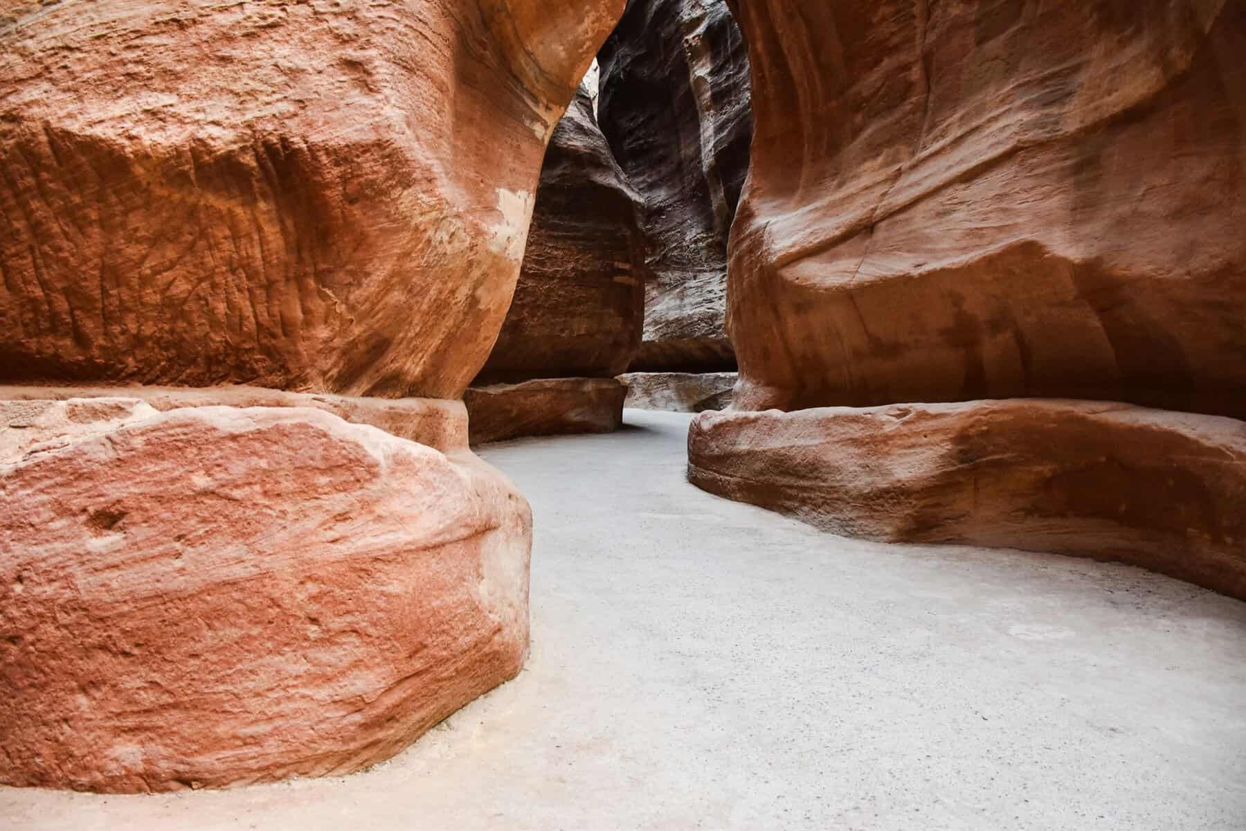 The red rock walls of the Siq at Petra