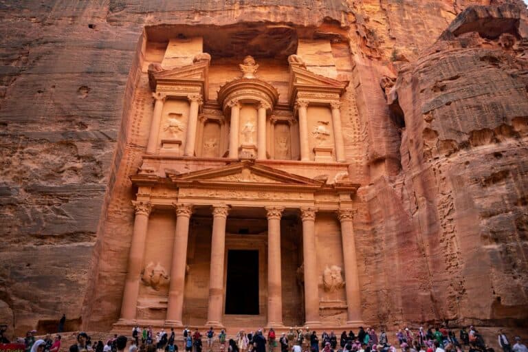 The Treasury carved into the rock at Petra, Jordan