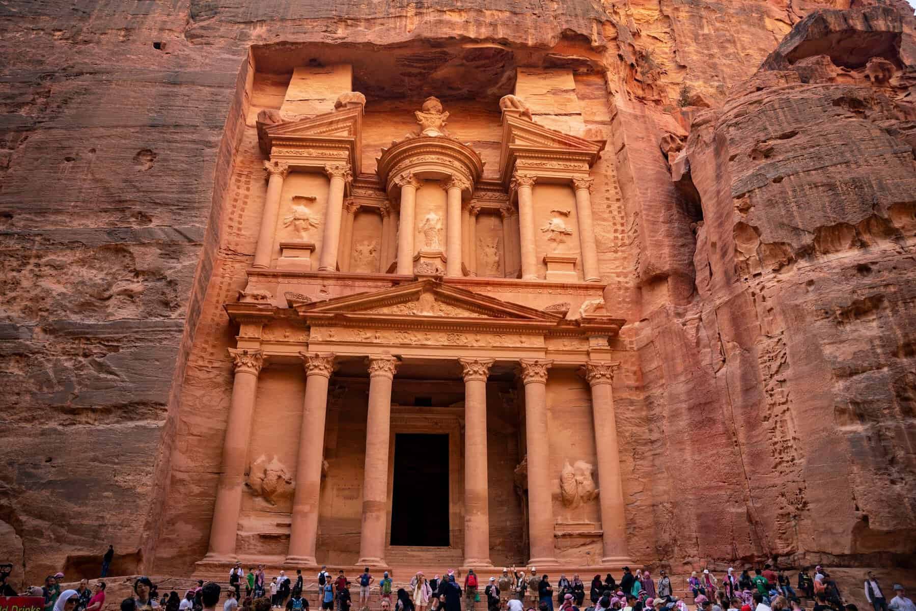 The Treasury carved into the rock at Petra, Jordan