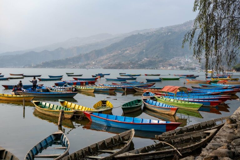 Boats on Phewa Lake in Pokhara