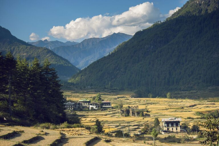 A mountain valley in Bhutan in autumn
