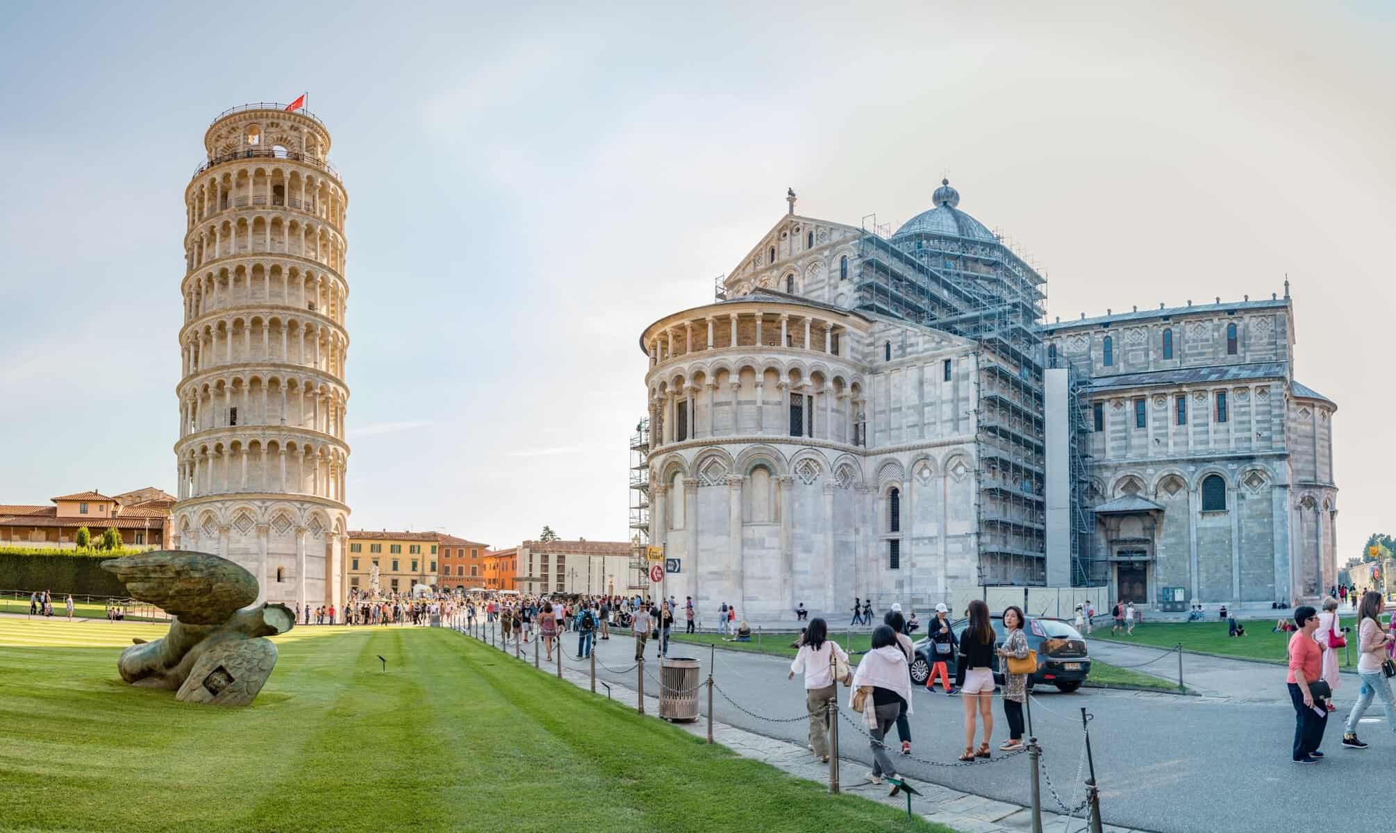 The Leaning Tower and Cathedral in Pisa's Square of Miracles, Italy