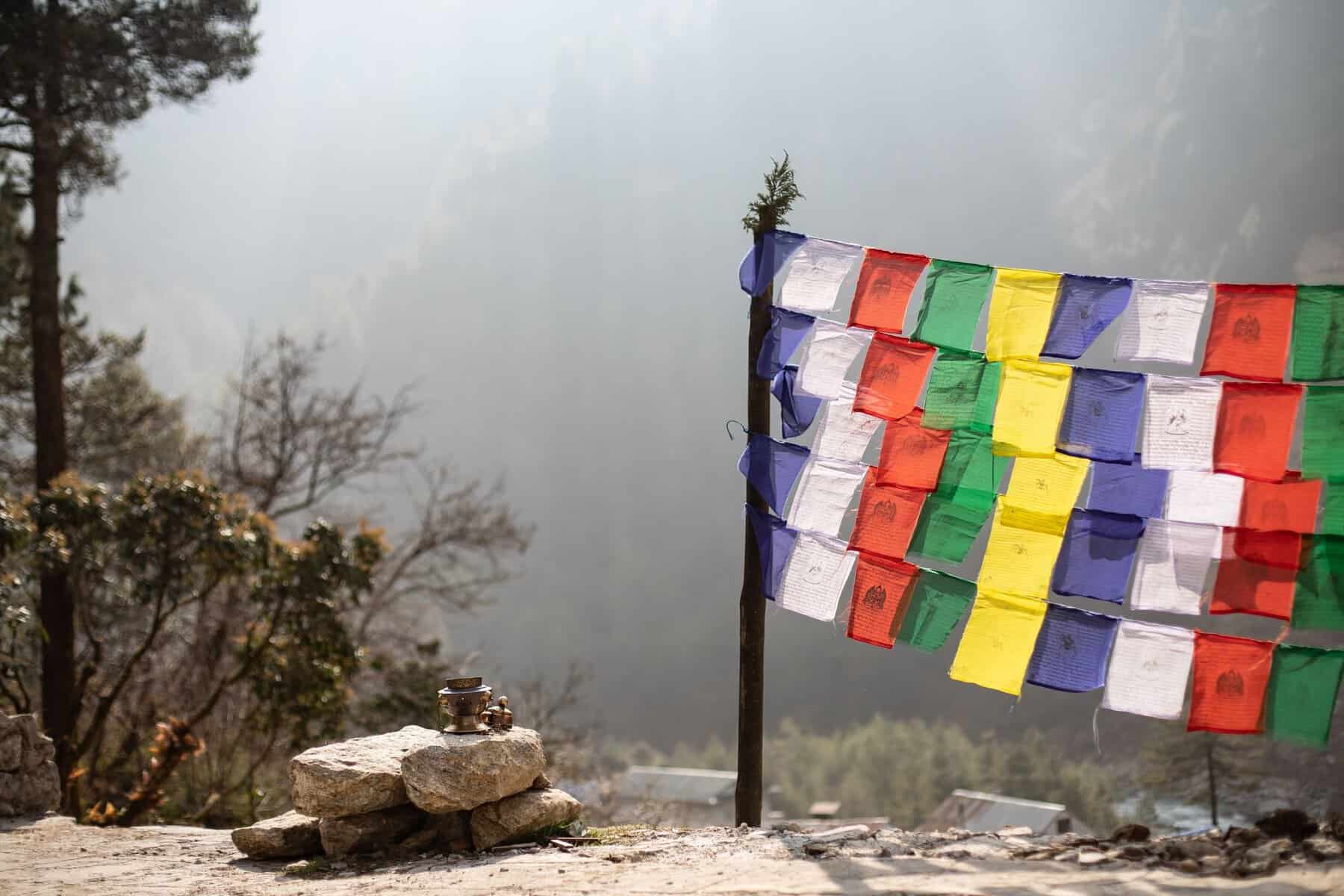 Prayer flags in the Himalayan mountains of Nepal