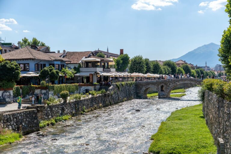 The stone bridge and old town of Prizren, Kosovo