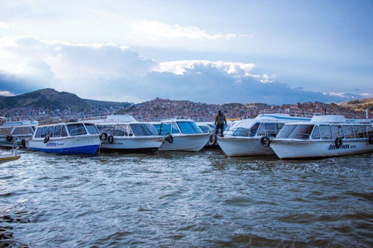 Boats in Puno harbour on Lake Titicaca