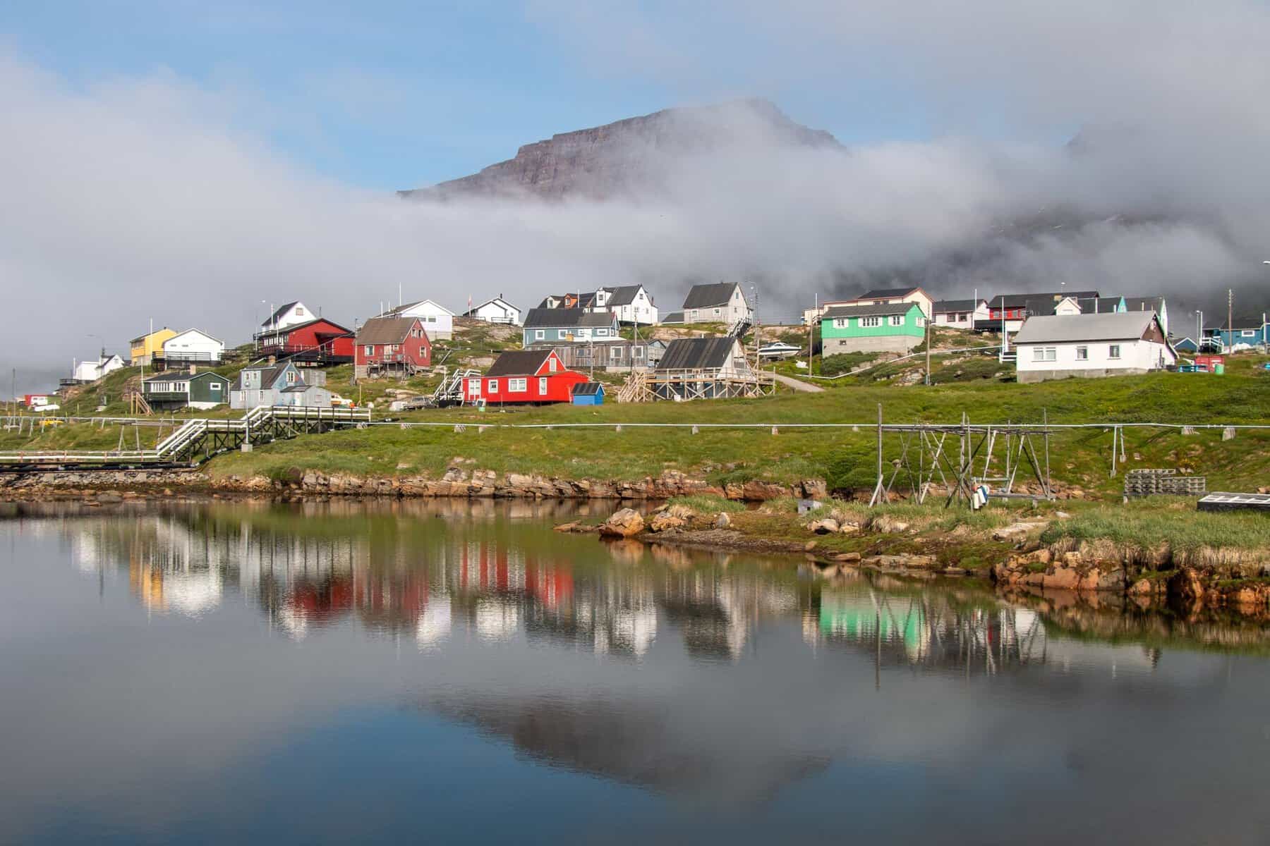 The village of Qeqertarsuaq beside a lake, Greenland