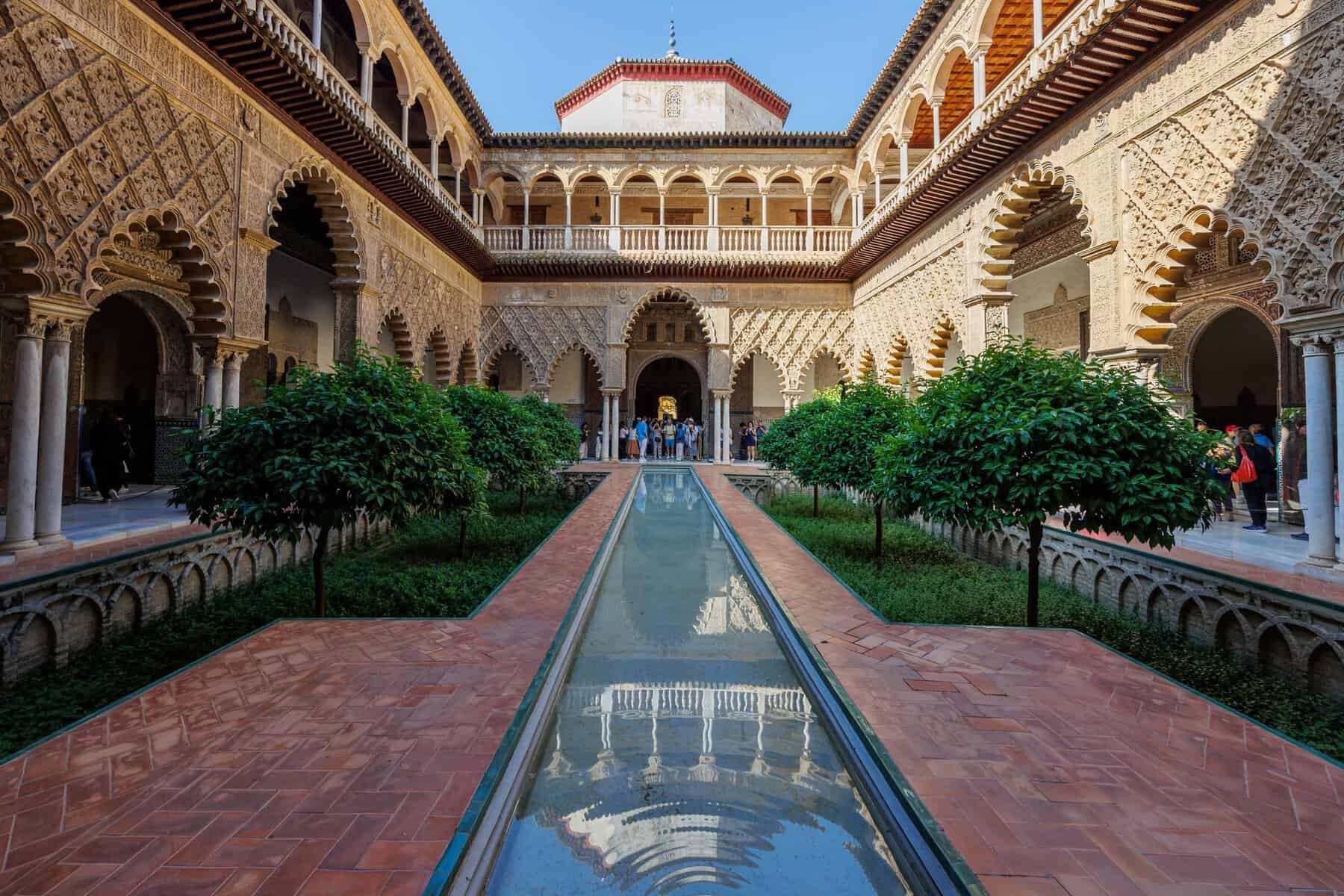 The Patio de las Doncellas in the Real Alcázar of Seville, Spain