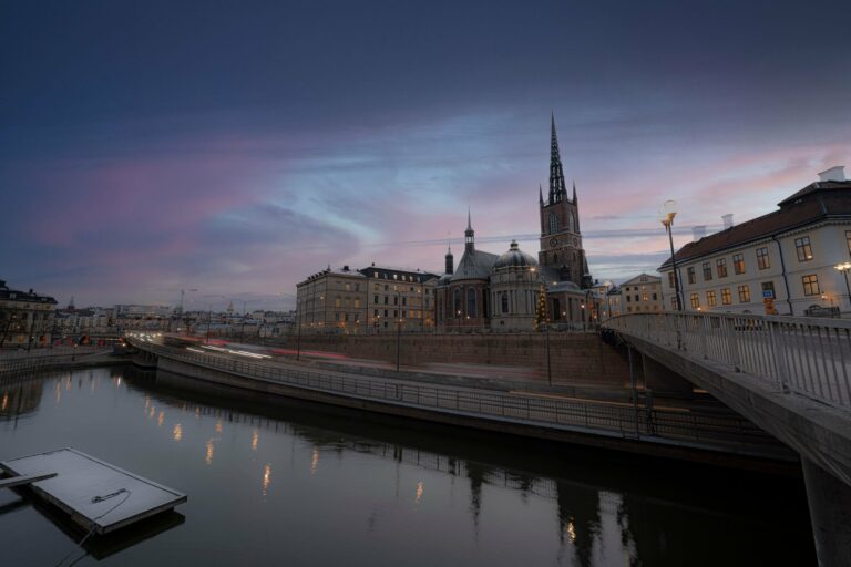 Riddarholmen Church in Stockholm at twilight