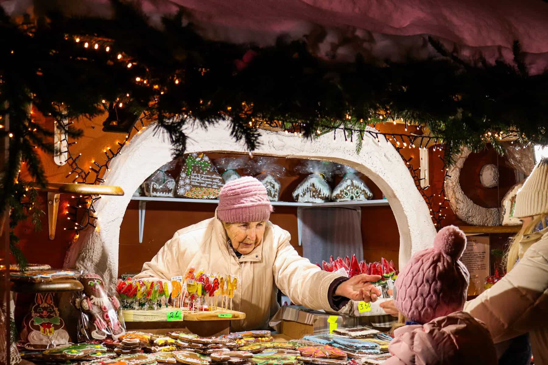 A sweet stall at the Christmas market in Riga, Latvia