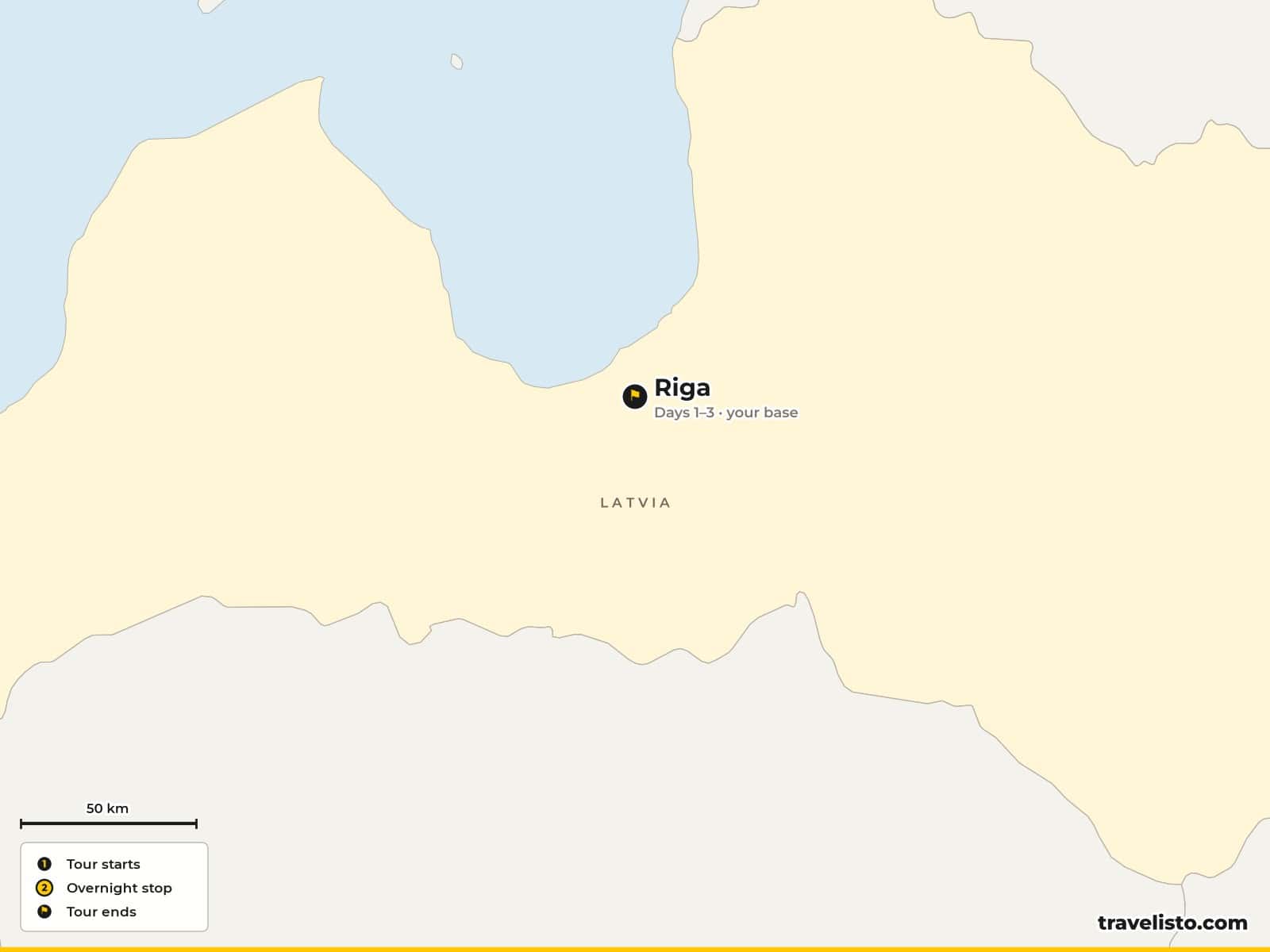 Map of the 4-day Christmas market break in Riga, Latvia