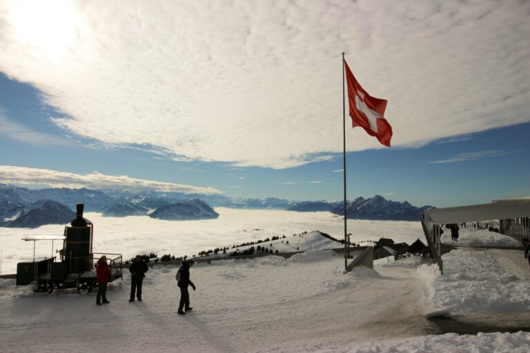 The summit of Rigi Kulm and the Swiss flag