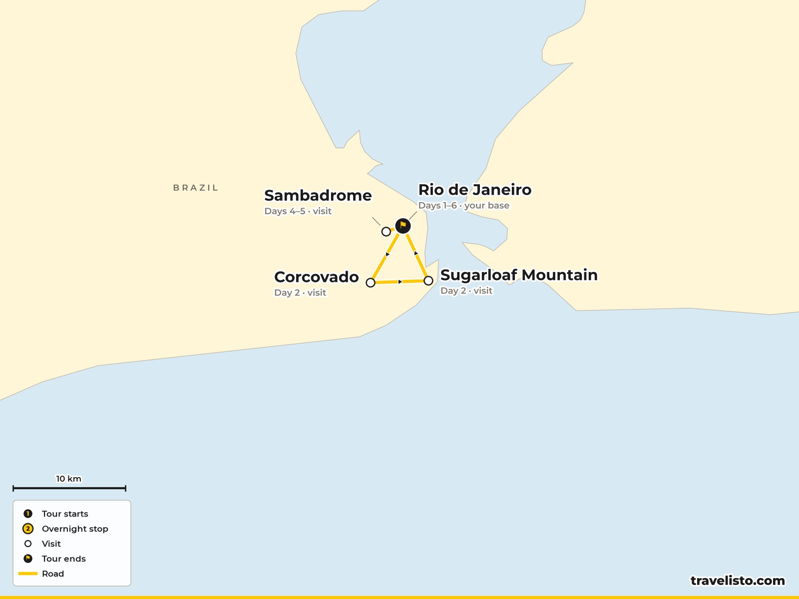 Map of Rio de Janeiro with Christ the Redeemer, Sugarloaf and the Sambadrome