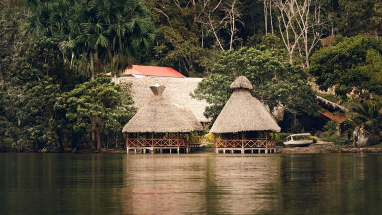 Thatched huts on the Río Dulce