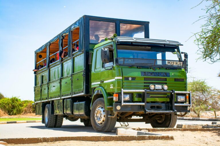 An overland safari truck in Kenya