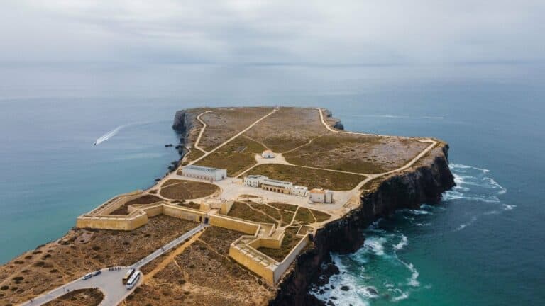 Aerial view of Sagres Fortress on its headland, Algarve, Portugal
