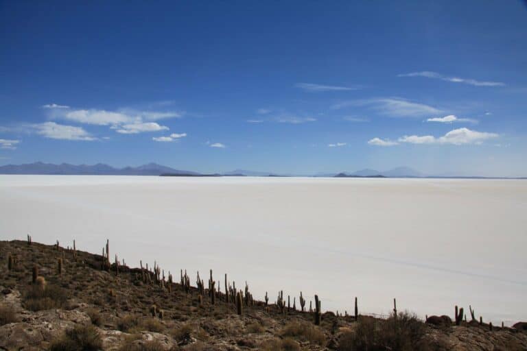 The white expanse of the Salar de Uyuni salt flats, Bolivia