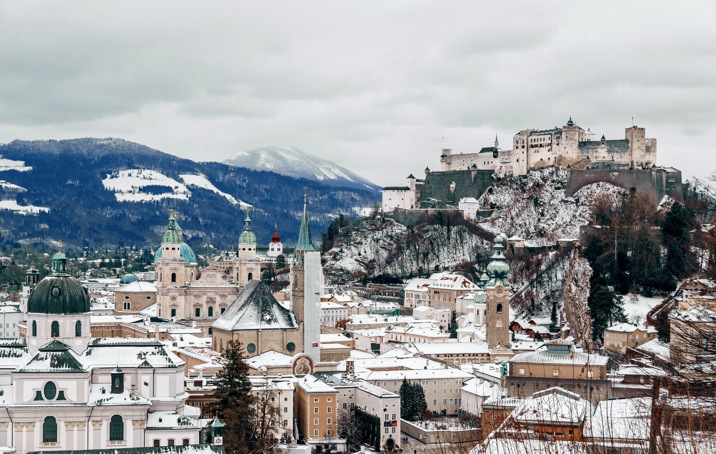 Salzburg and its fortress in winter
