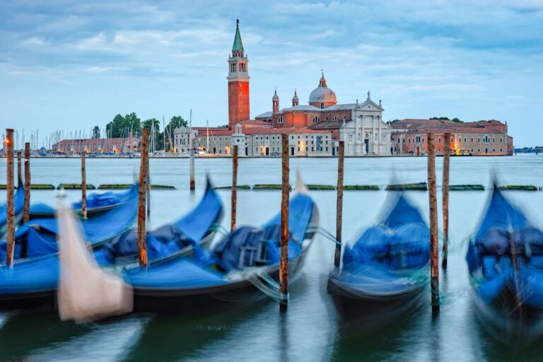 Gondolas facing San Giorgio Maggiore in Venice