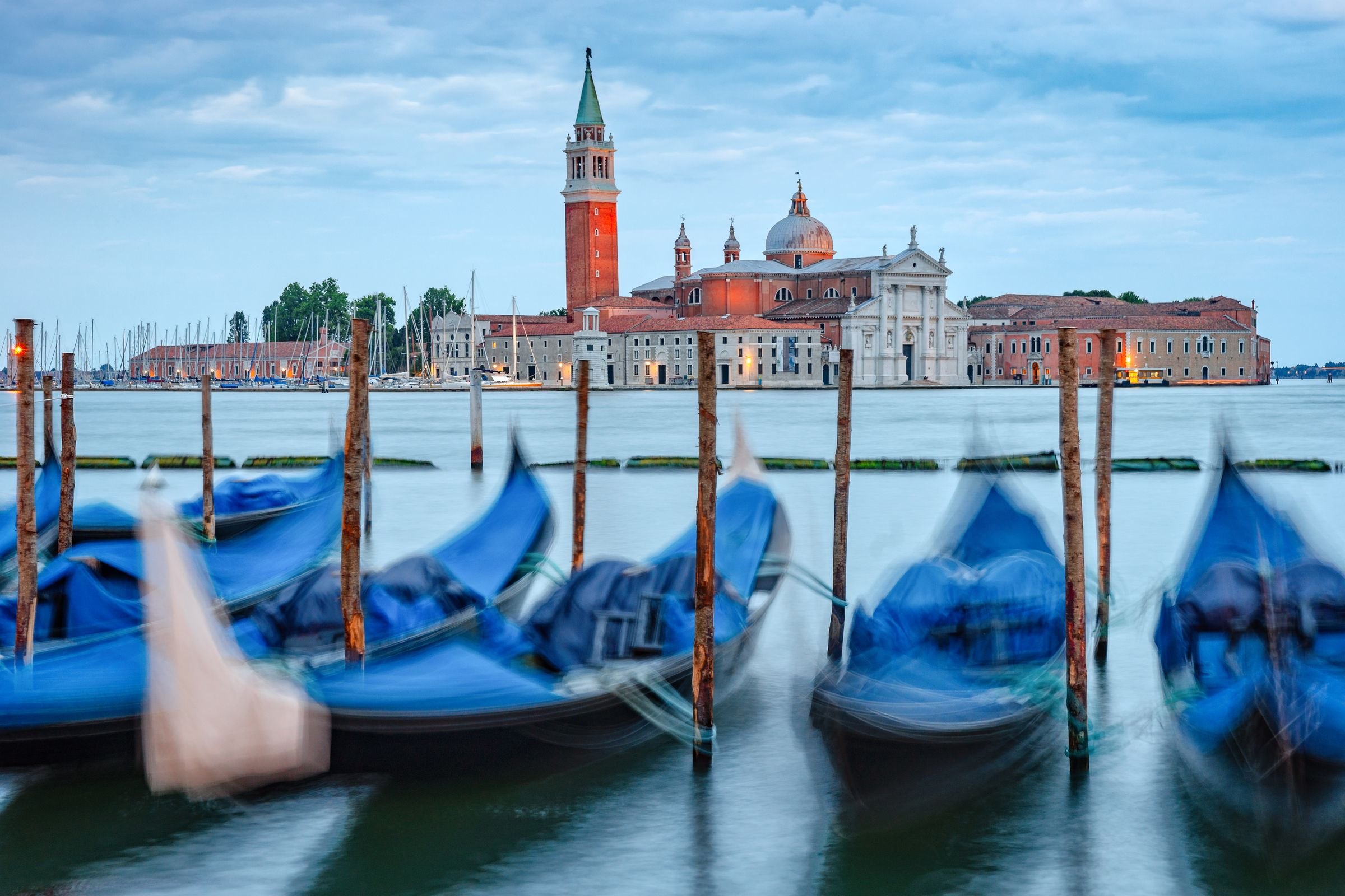 Gondolas facing San Giorgio Maggiore in Venice