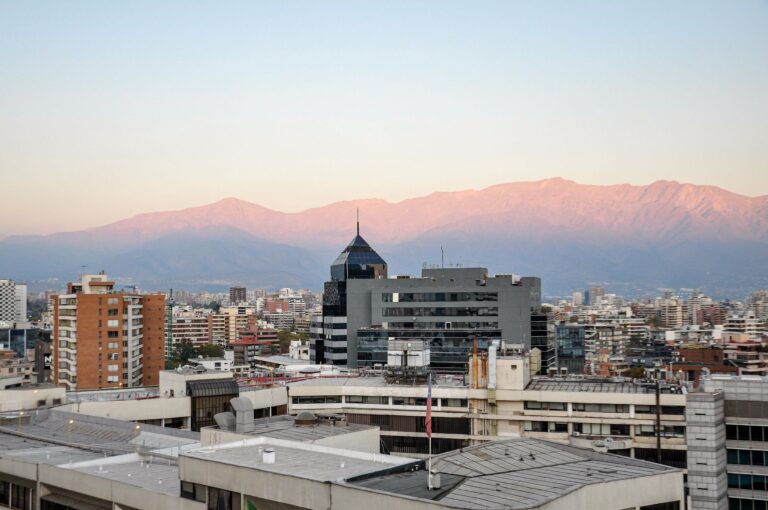 Santiago below the Andes at sunset