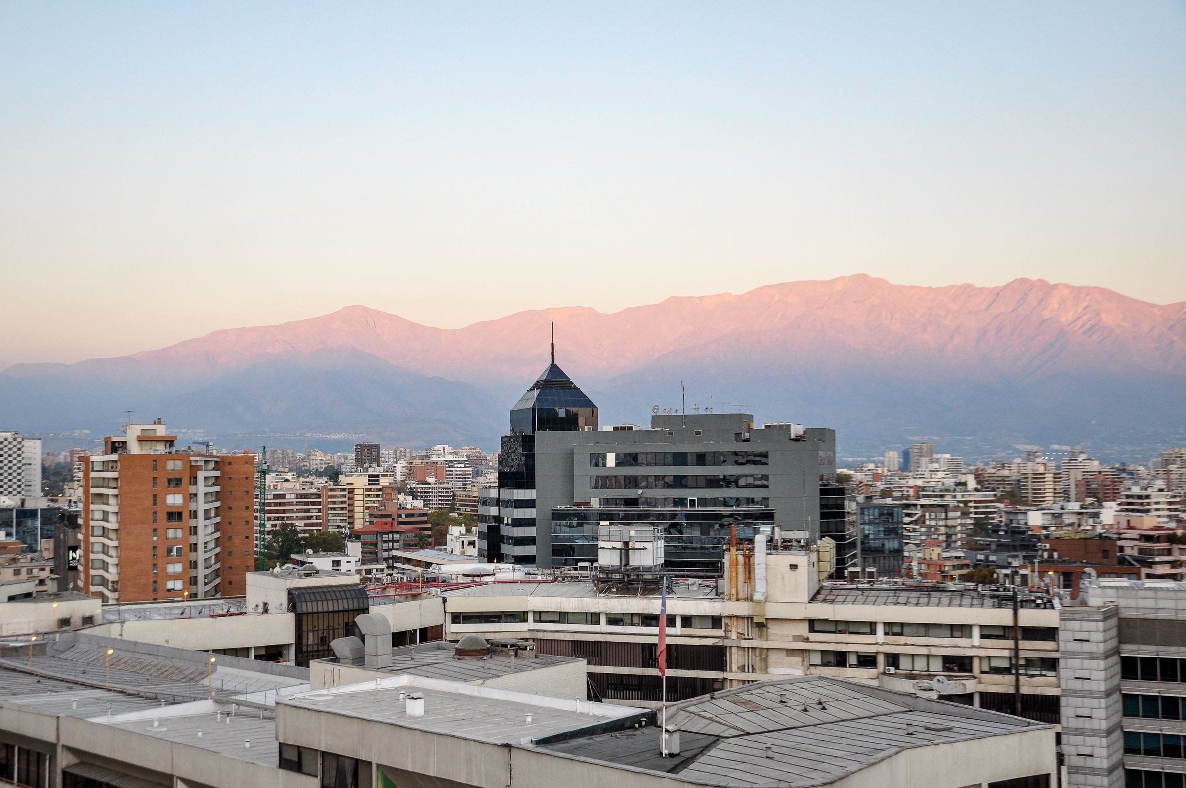 Santiago below the Andes at sunset