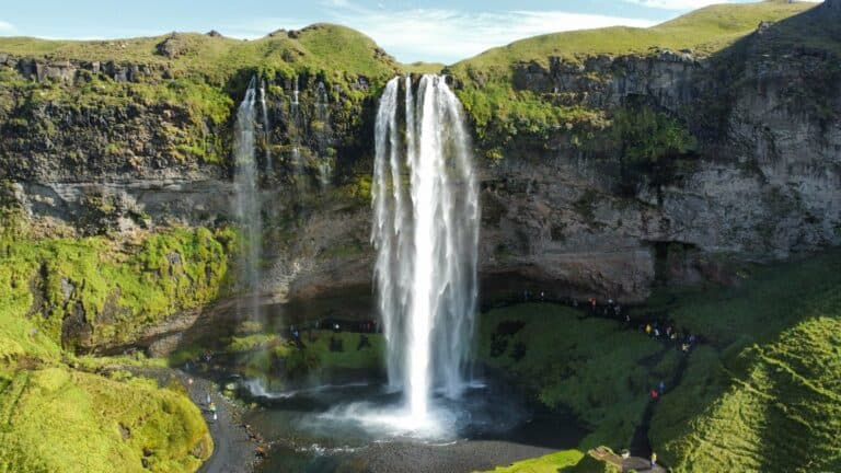 Seljalandsfoss waterfall from above, Iceland