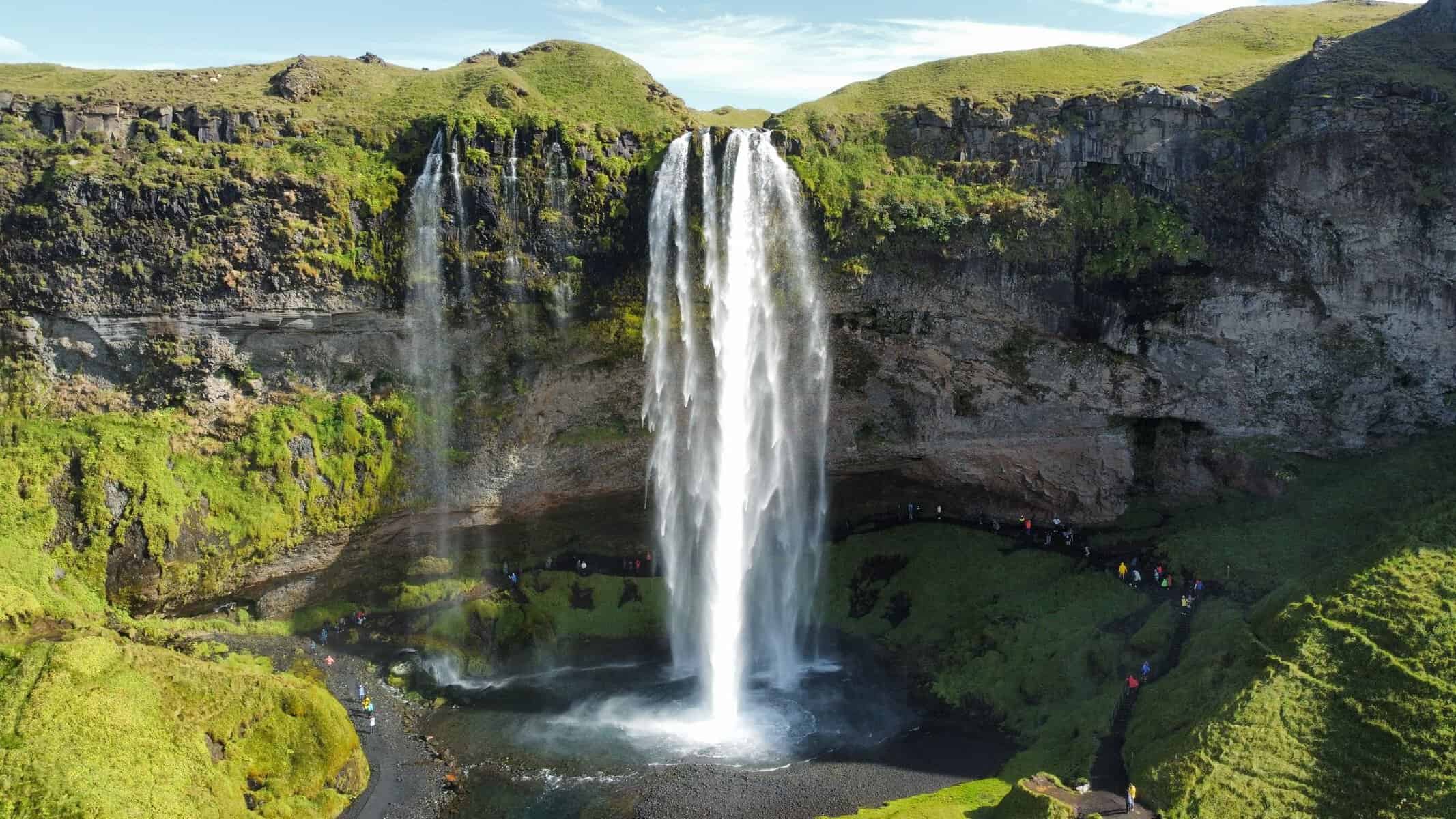 Seljalandsfoss waterfall from above, Iceland
