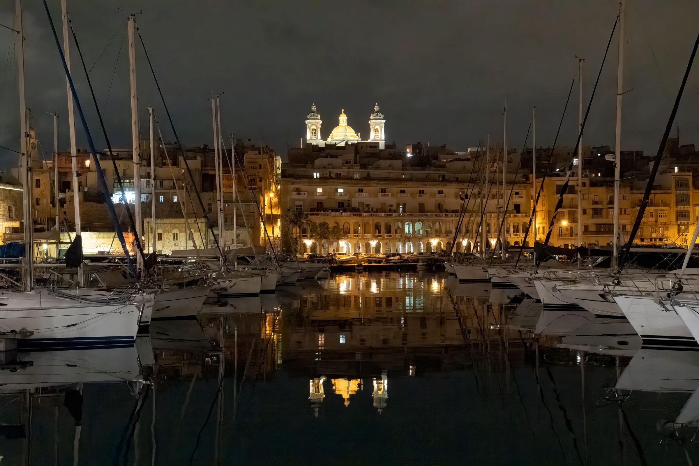 The Senglea waterfront at night