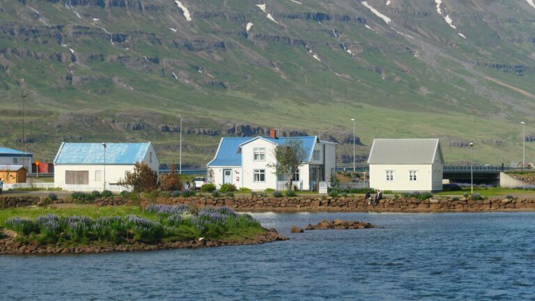 Houses beside the fjord at Seyðisfjörður