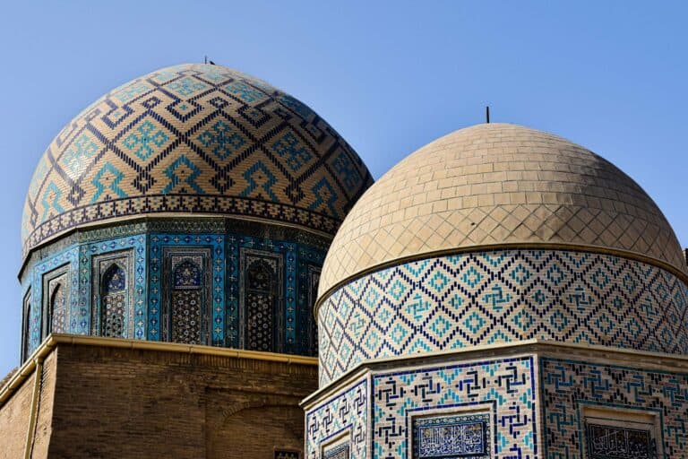 The tiled domes of the Shah-i-Zinda mausoleums in Samarkand
