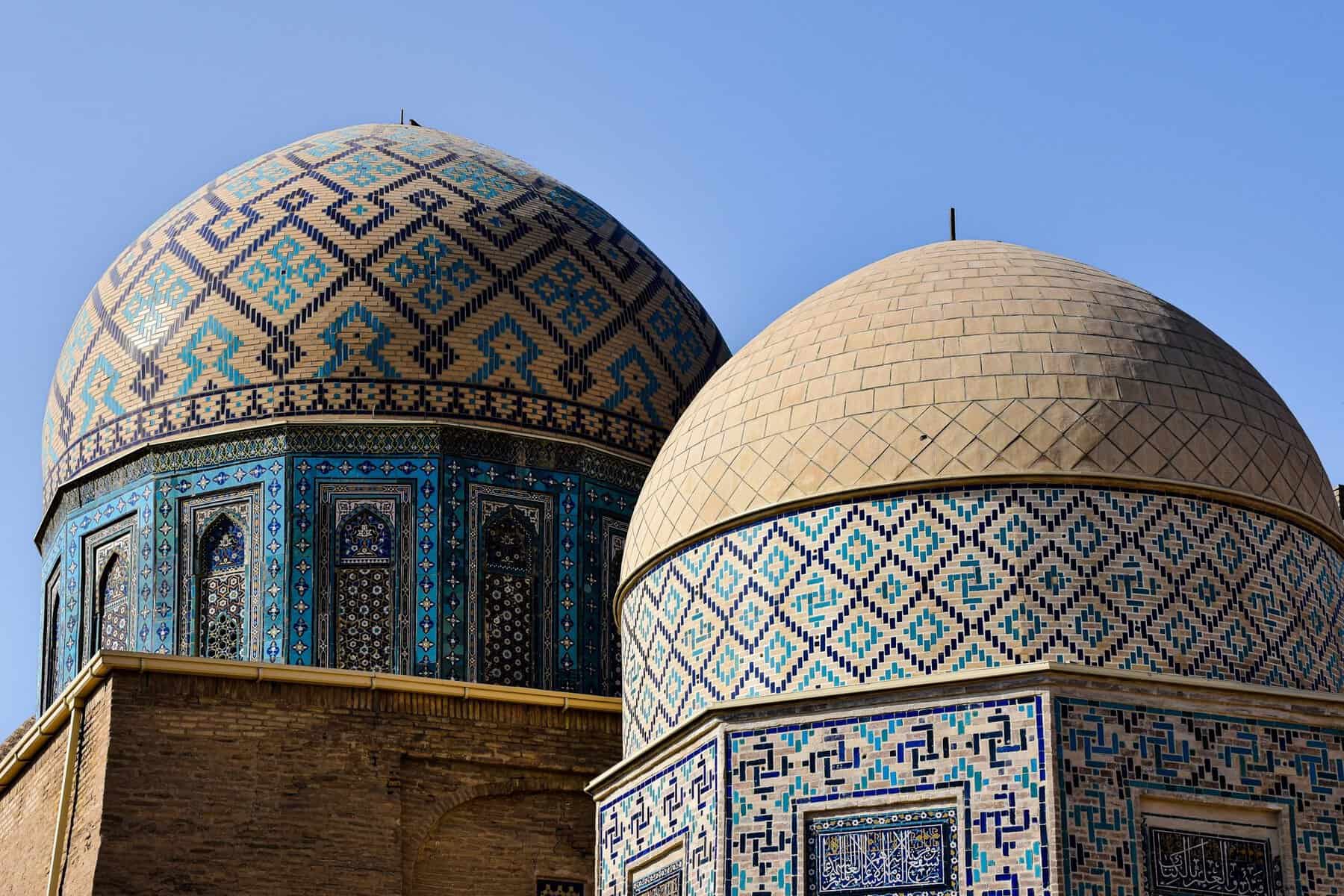 The tiled domes of the Shah-i-Zinda mausoleums in Samarkand