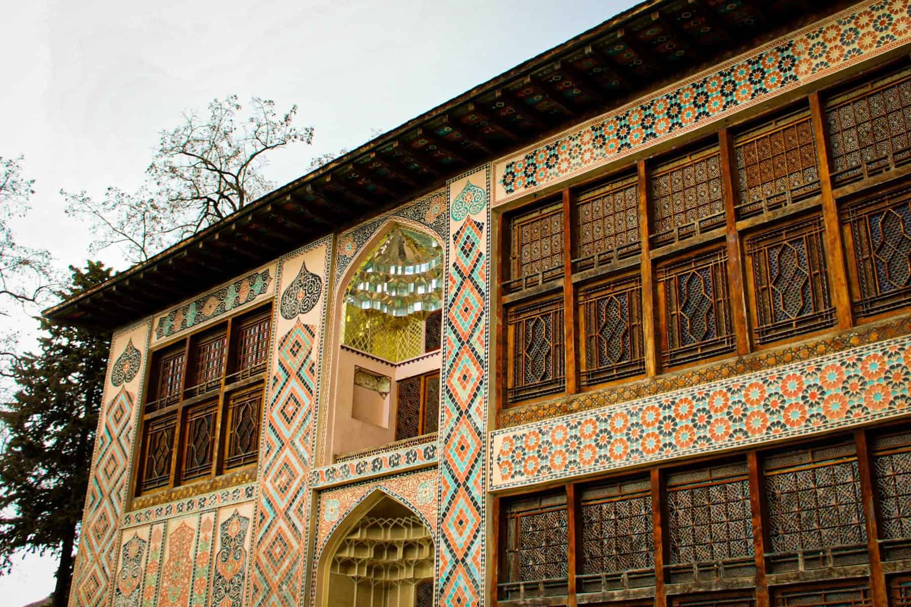 The decorated facade of the Palace of the Sheki Khans, Azerbaijan