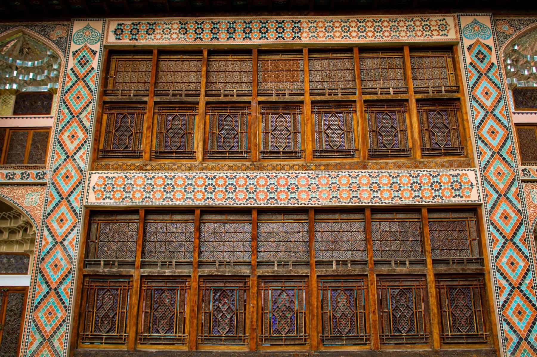 The decorated facade of the Palace of the Sheki Khans