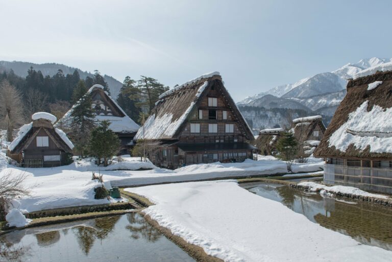 Shirakawa-go's thatched farmhouses in snow