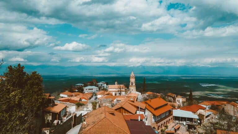 The rooftops of Sighnaghi above the Alazani Valley, Georgia