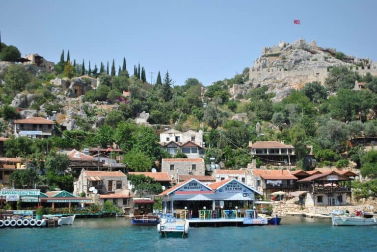Simena Castle above the waterfront village of Kaleköy, Turkey
