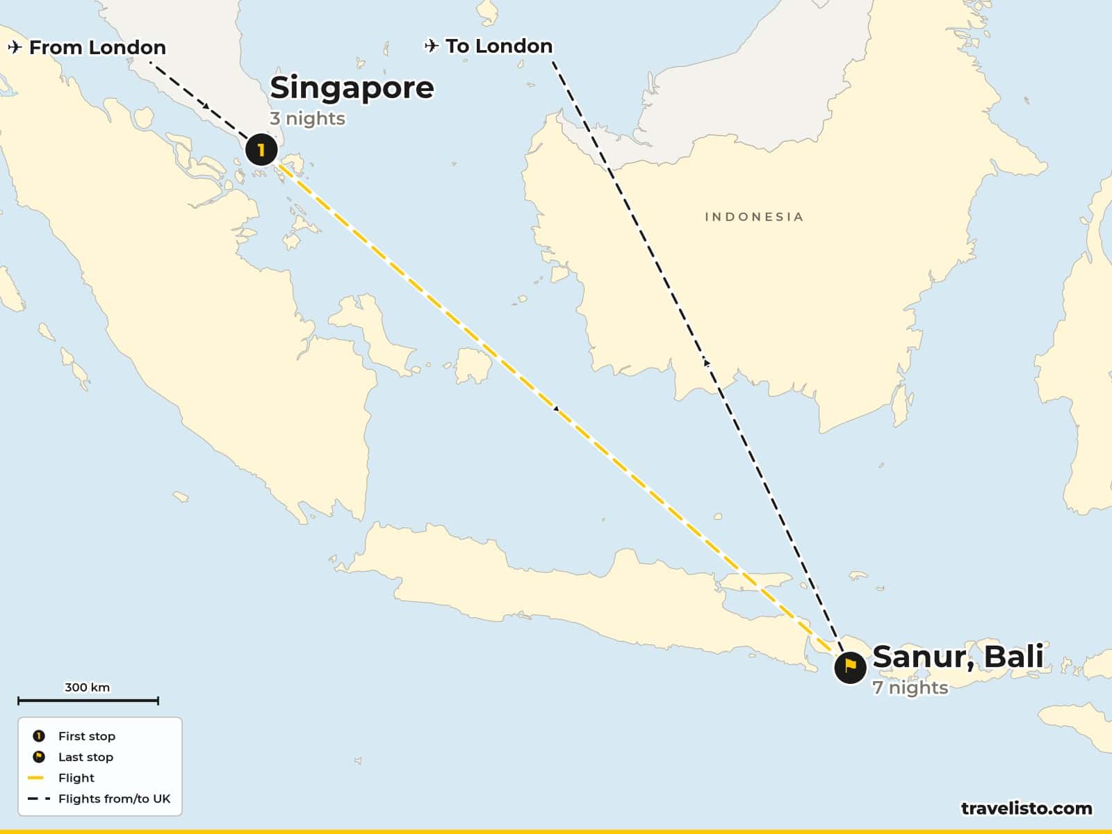 Route map: Singapore & Bali