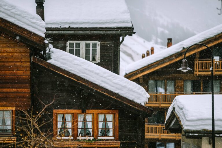 Snowy wooden chalets