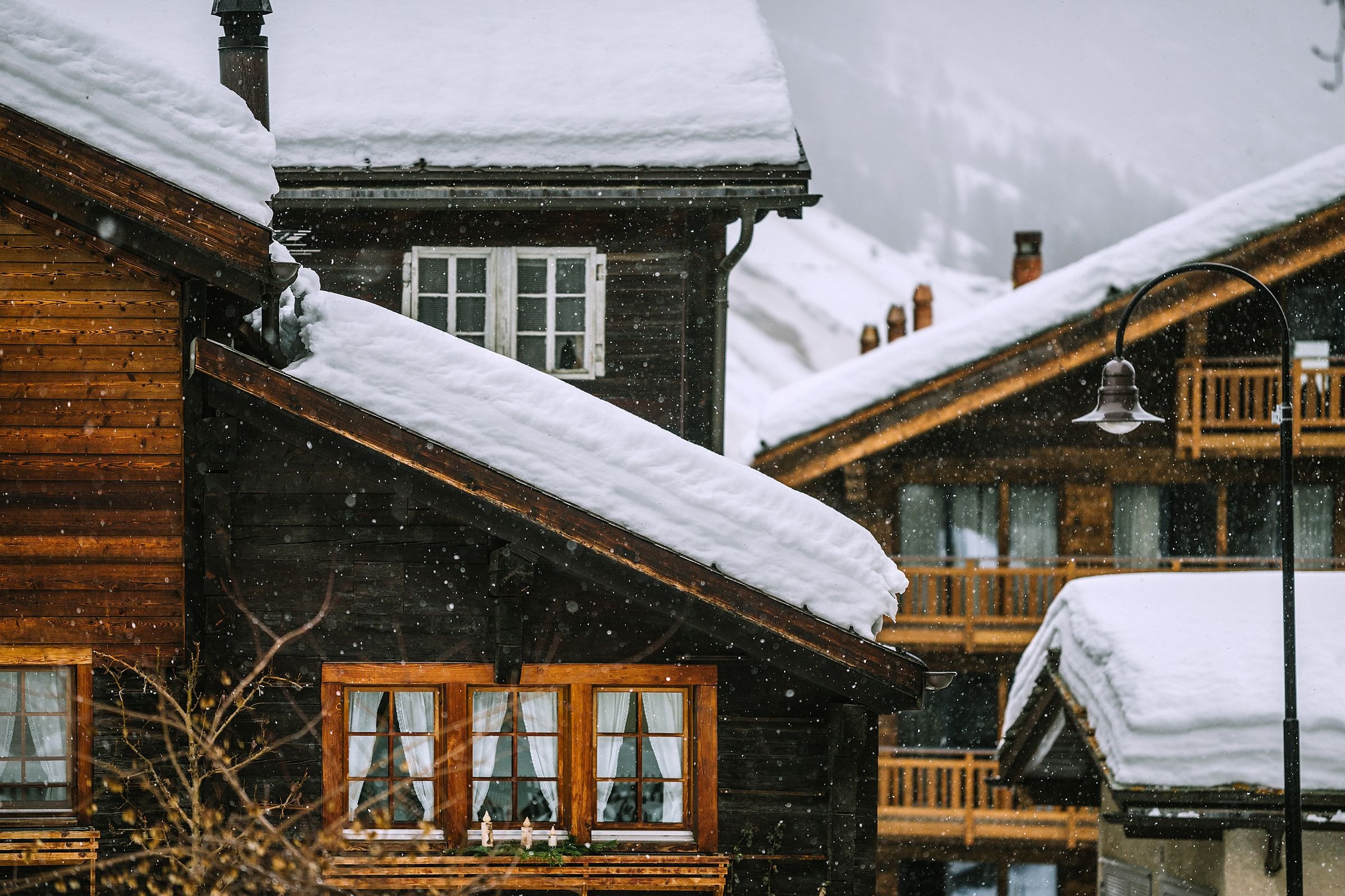 Snowy wooden chalets