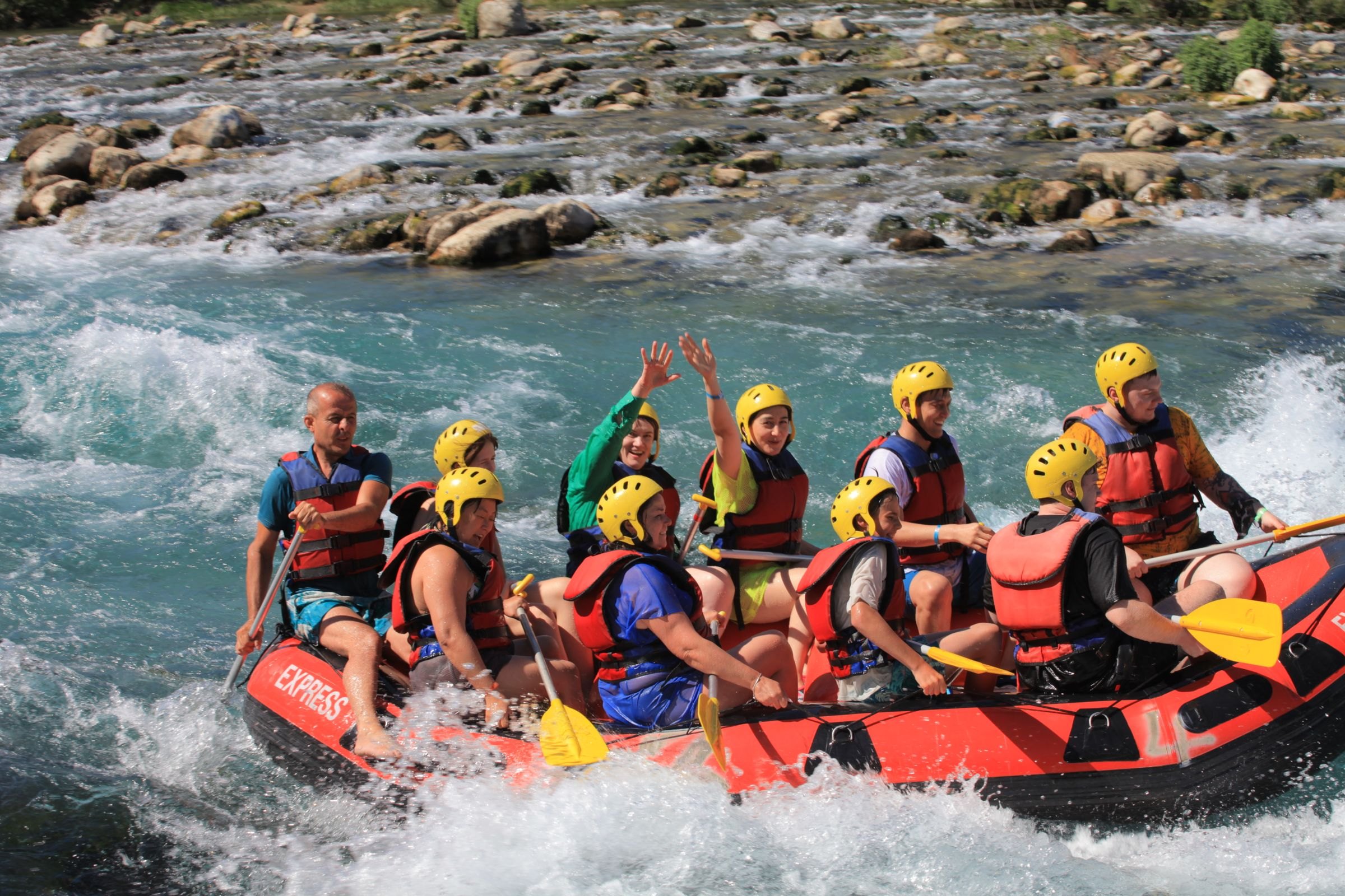 Whitewater rafting on a turquoise river
