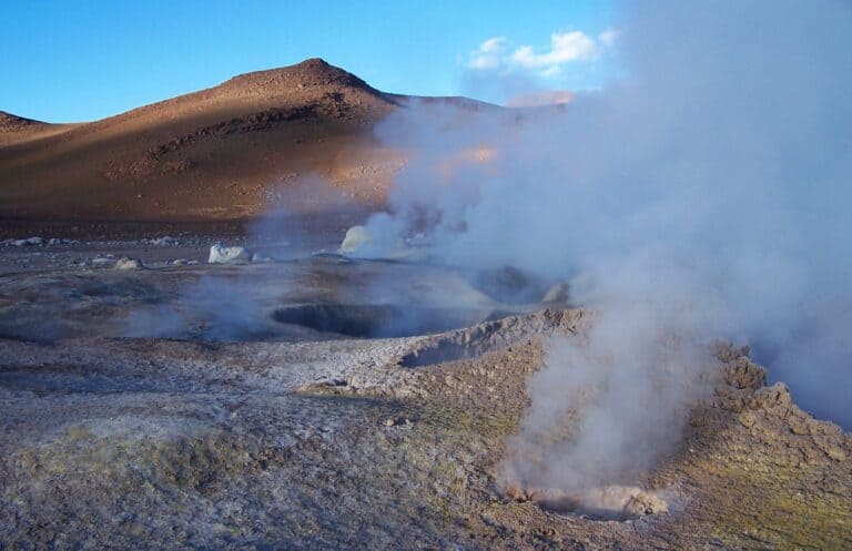 Geysers venting steam on the Bolivian Altiplano