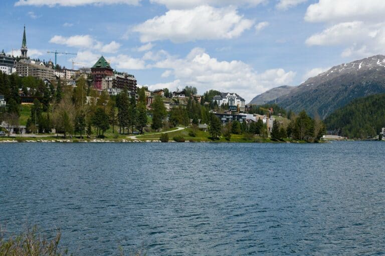St Moritz and its lake beneath the mountains