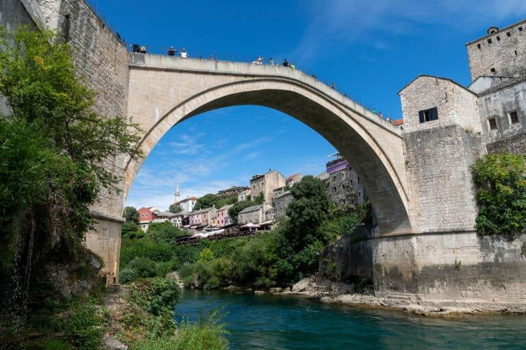 The Stari Most bridge over the Neretva River in Mostar, Bosnia and Herzegovina