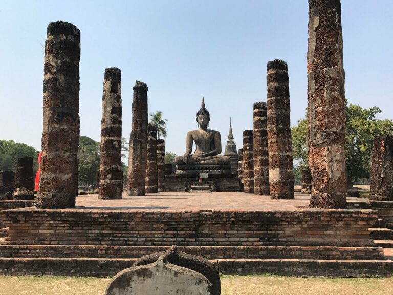 A Buddha among ancient columns in Sukhothai
