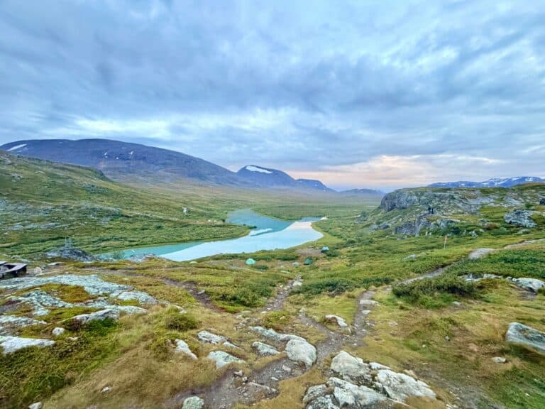 A river winding through a mountain valley in Swedish Lapland