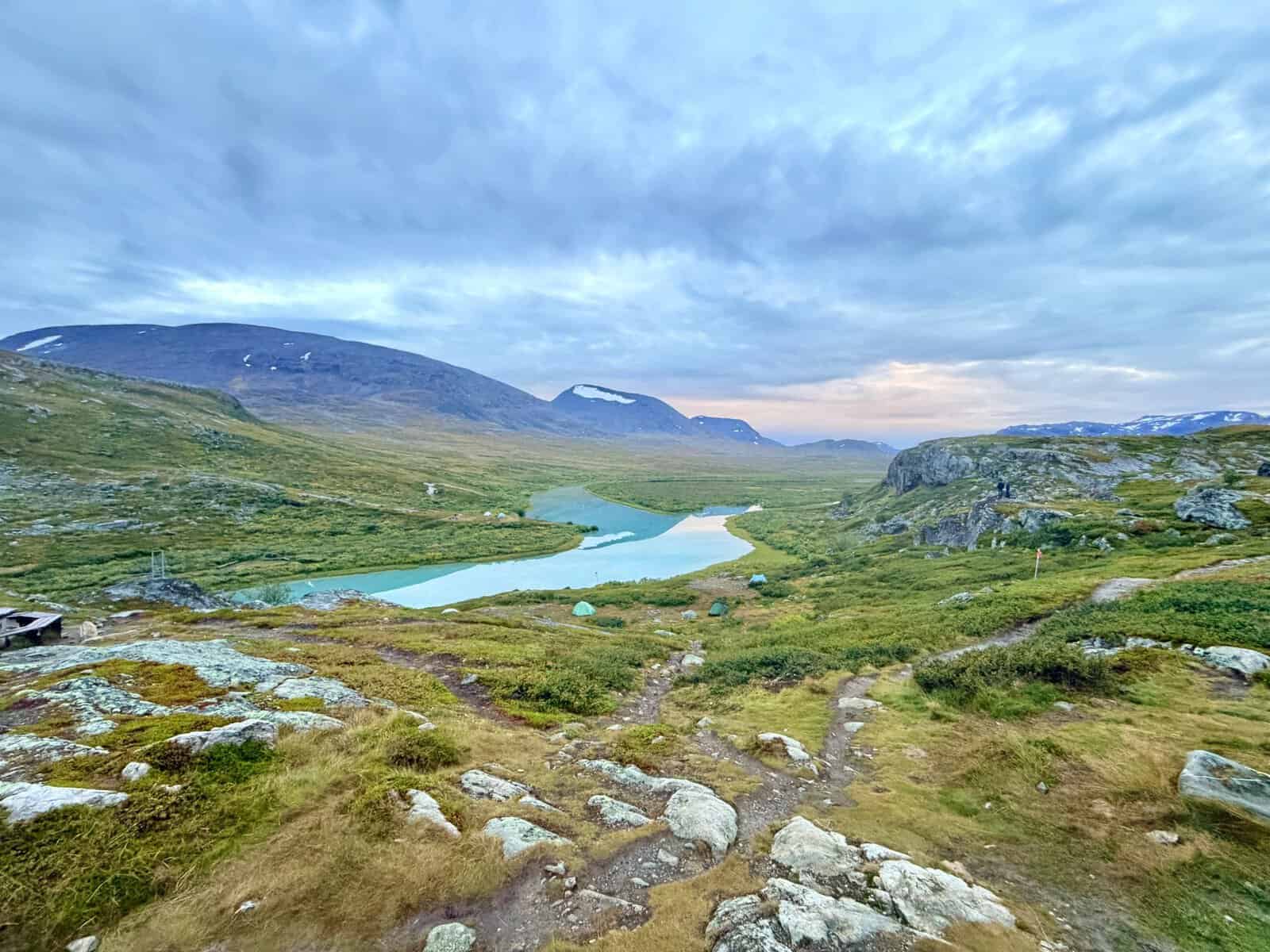 A river winding through a mountain valley in Swedish Lapland