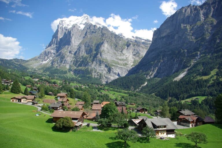 A village in the Swiss Alps on a sunny day