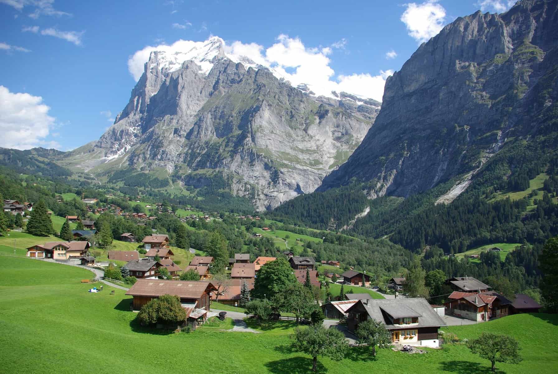A village in the Swiss Alps on a sunny day