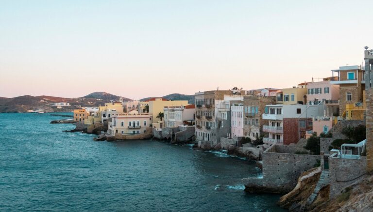 Pastel houses on the Syros waterfront