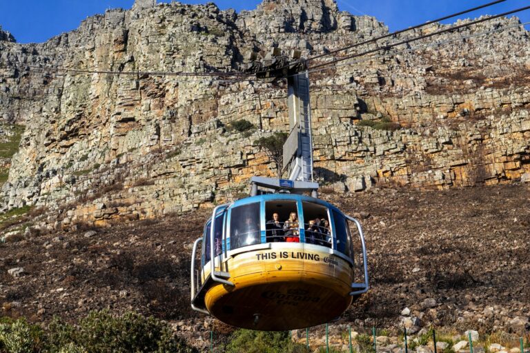 A cable car climbing Table Mountain